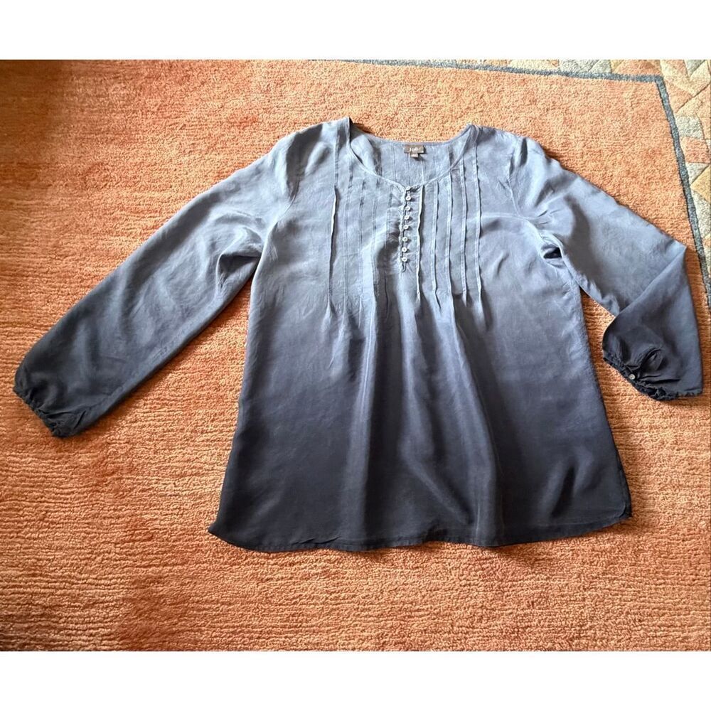 J. Jill 100% Silk Ombre Blouse Blue Long Sleeve Size L